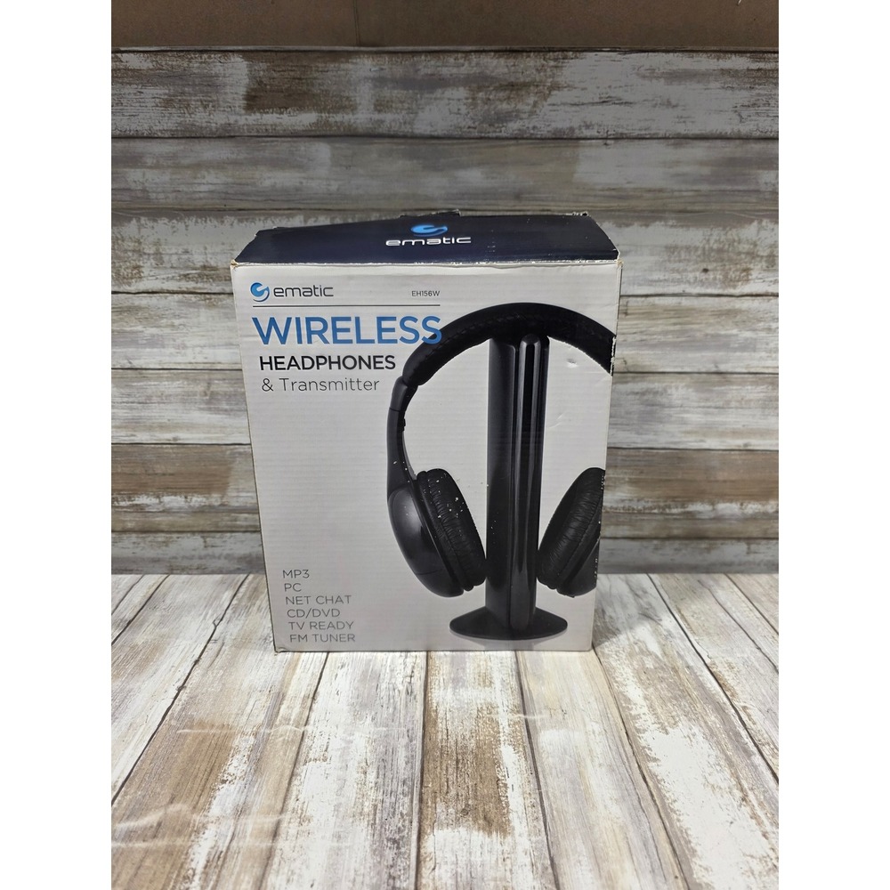 Ematic EH156W‎ Wireless Headphones and Transmitter Set FM Radio TV PC Black